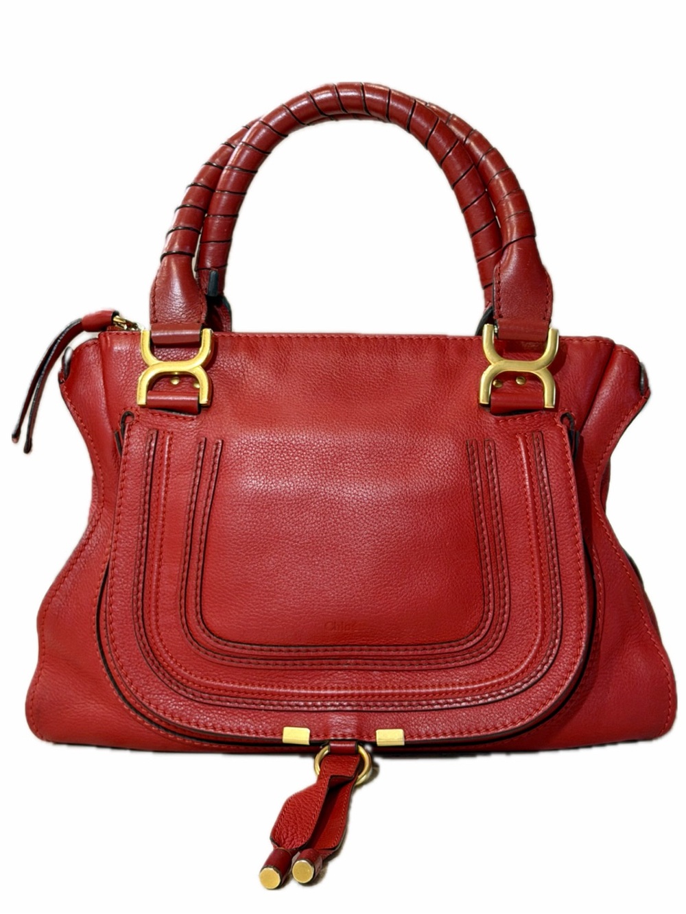 Chloé Large Marcie Satchel Double Carry Bag Red Grained Leather